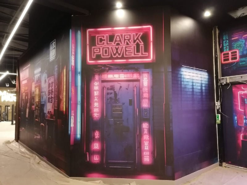 Neon sign clark powell custom installation wall wrap vinyl