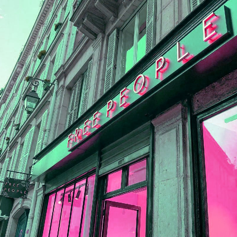 Illuminated sign free people paris storefront 2